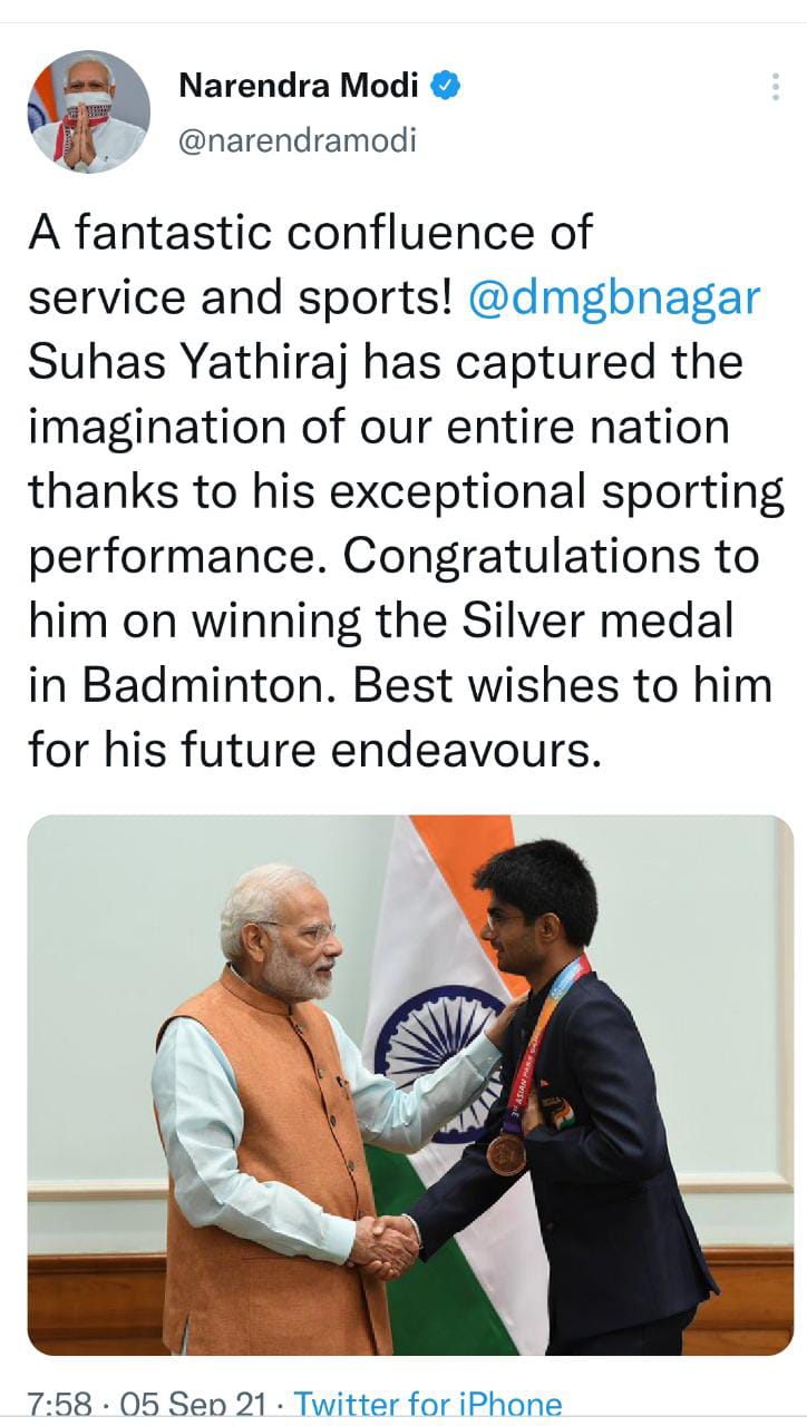 DM सुहास LY को सिल्वर , पीएम ने दी बधाई